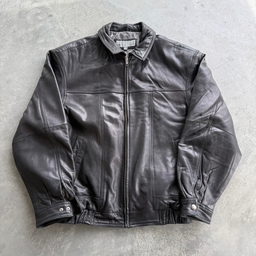 Proshield Signature Collection Mens Black Leather Bomber Jacket XL Zip Up